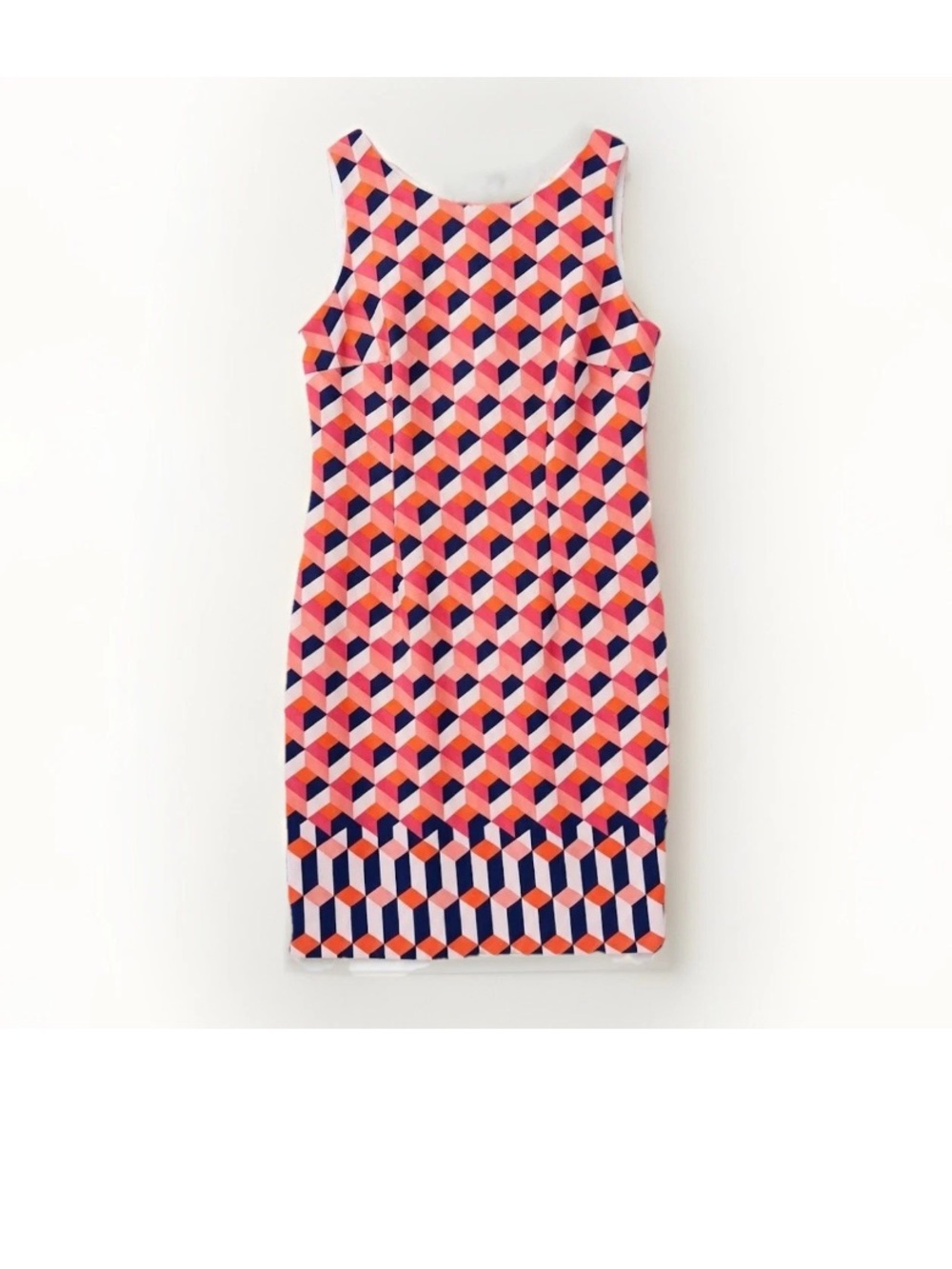 Amanda Lane Sleeveless Geometric Midi Dress in Pink, Navy and Coral